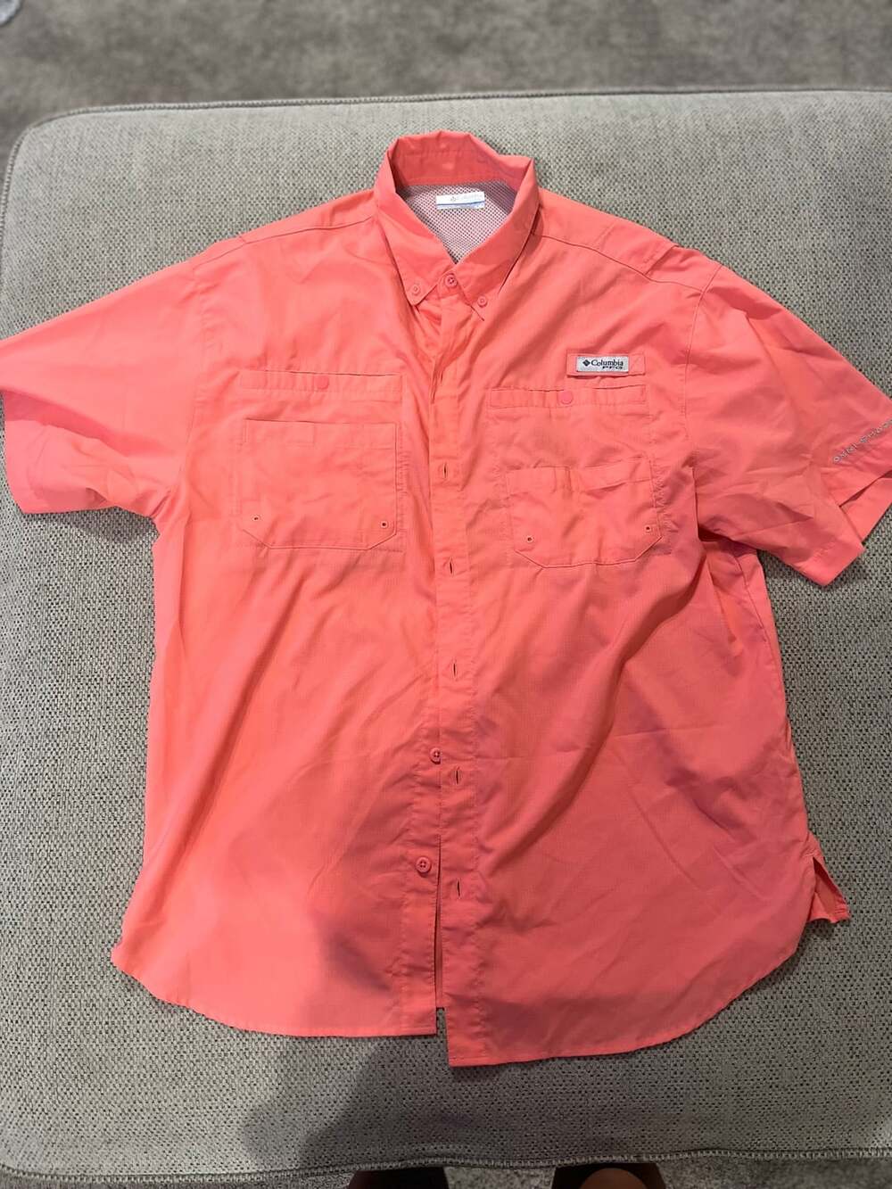 Columbia PFG Men's Fishing Shirt XL Coral Pink Omni-Shade Vented Quick Dry
